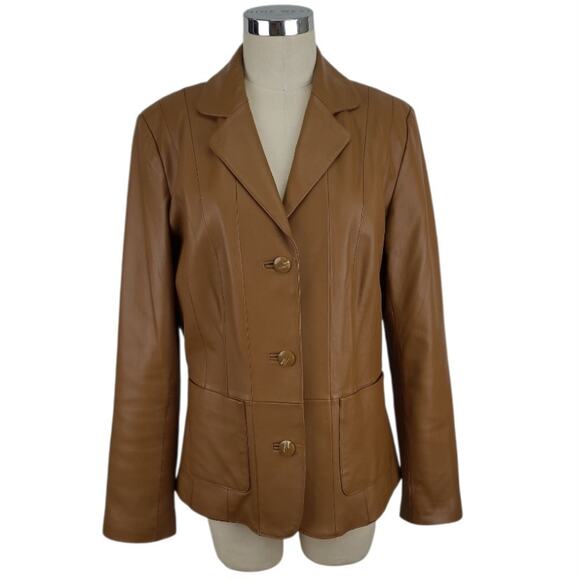 Monterey Bay Brown Genuine Leather Single Breasted Blazer Size 10T Tailored EUC - Picture 1 of 12